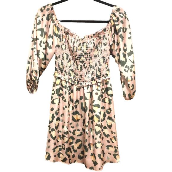 NWT Show Me Your Mumu Smocked Kiera Silky Cheetah Print Mini Dress - Picture 1 of 5